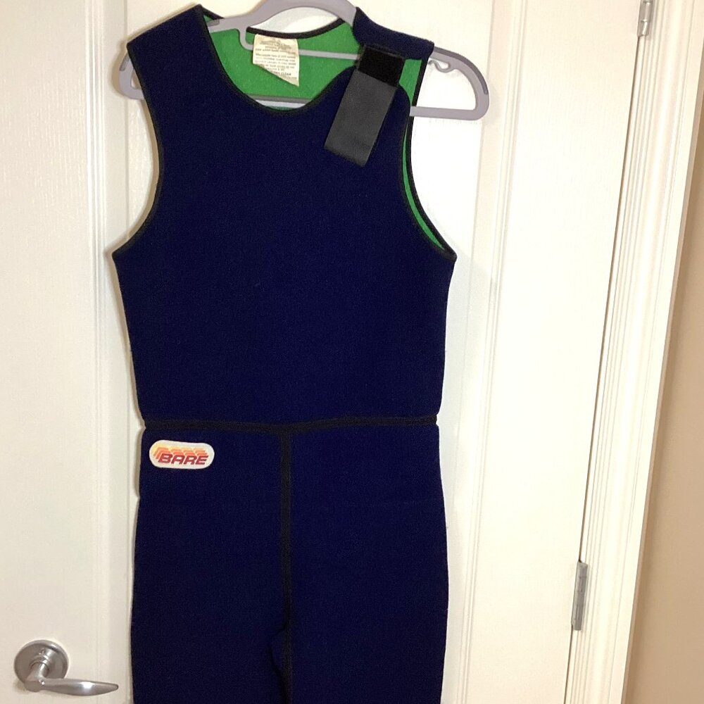 Vintage BARE Dry Suit Scuba Diving Laminated W Neoprene Blue Sleeveless Wetsuit
